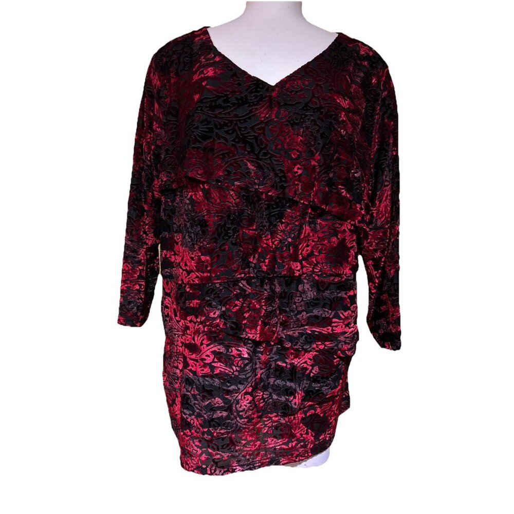 Dress Barn Floral Mesh Top Burnout Velvet Gothic Grunge Whimsigoth Y2K Sz 1X